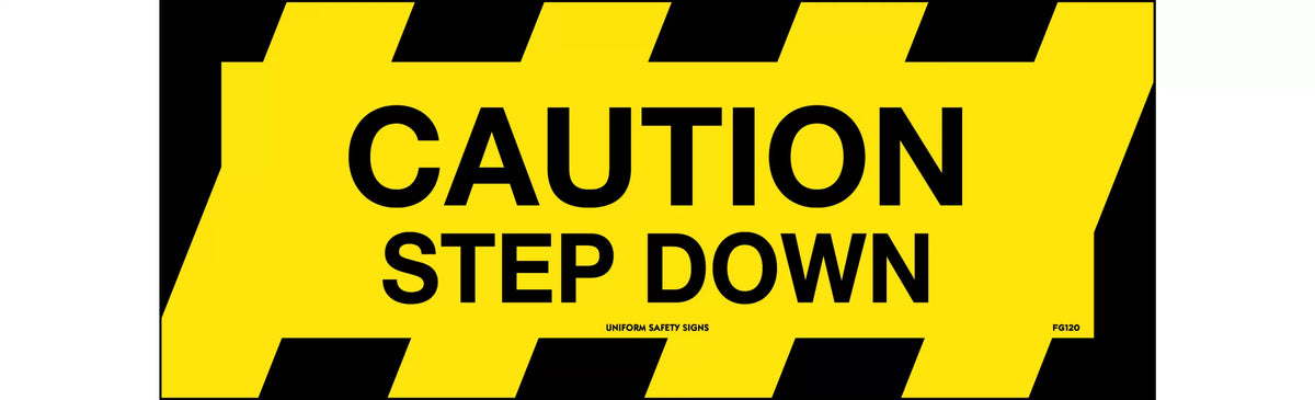 450x180mm Caution Step Down Floor Graphic | Warehouse | Uniform Safety Signs