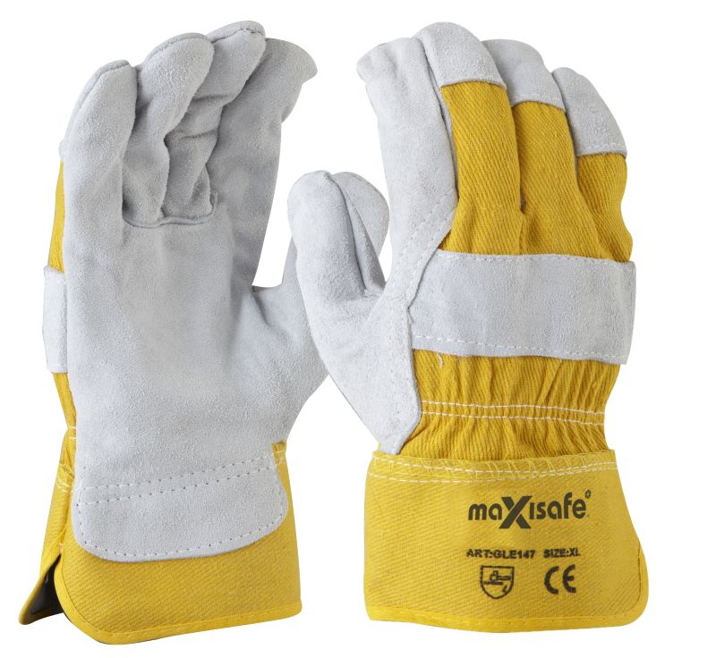 Grey Split Palm Yellow Cotton Back Glove - view 1