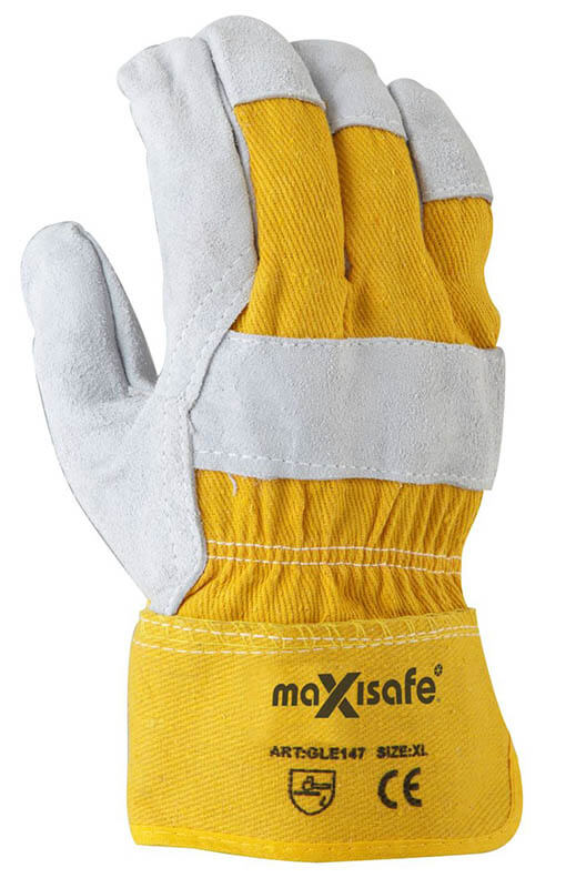Grey Split Palm Yellow Cotton Back Glove - view 2