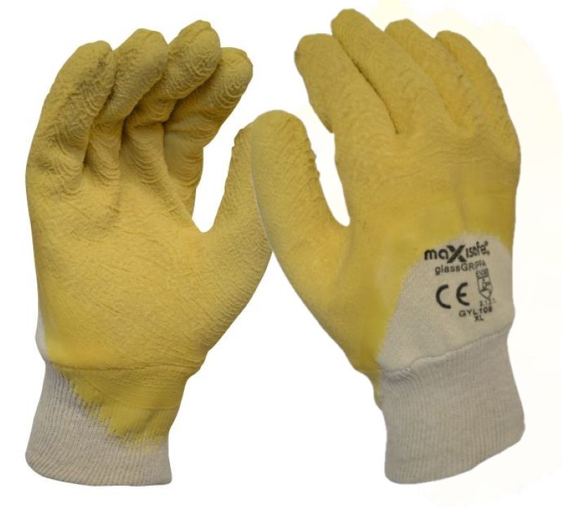 Yellow Latex Coated Glass Gripper Glove