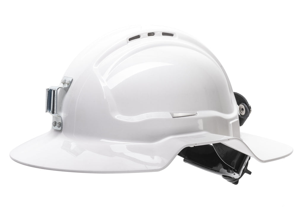 White Broadbrim Hard Hat with Plastic Miners Bracket - view 4