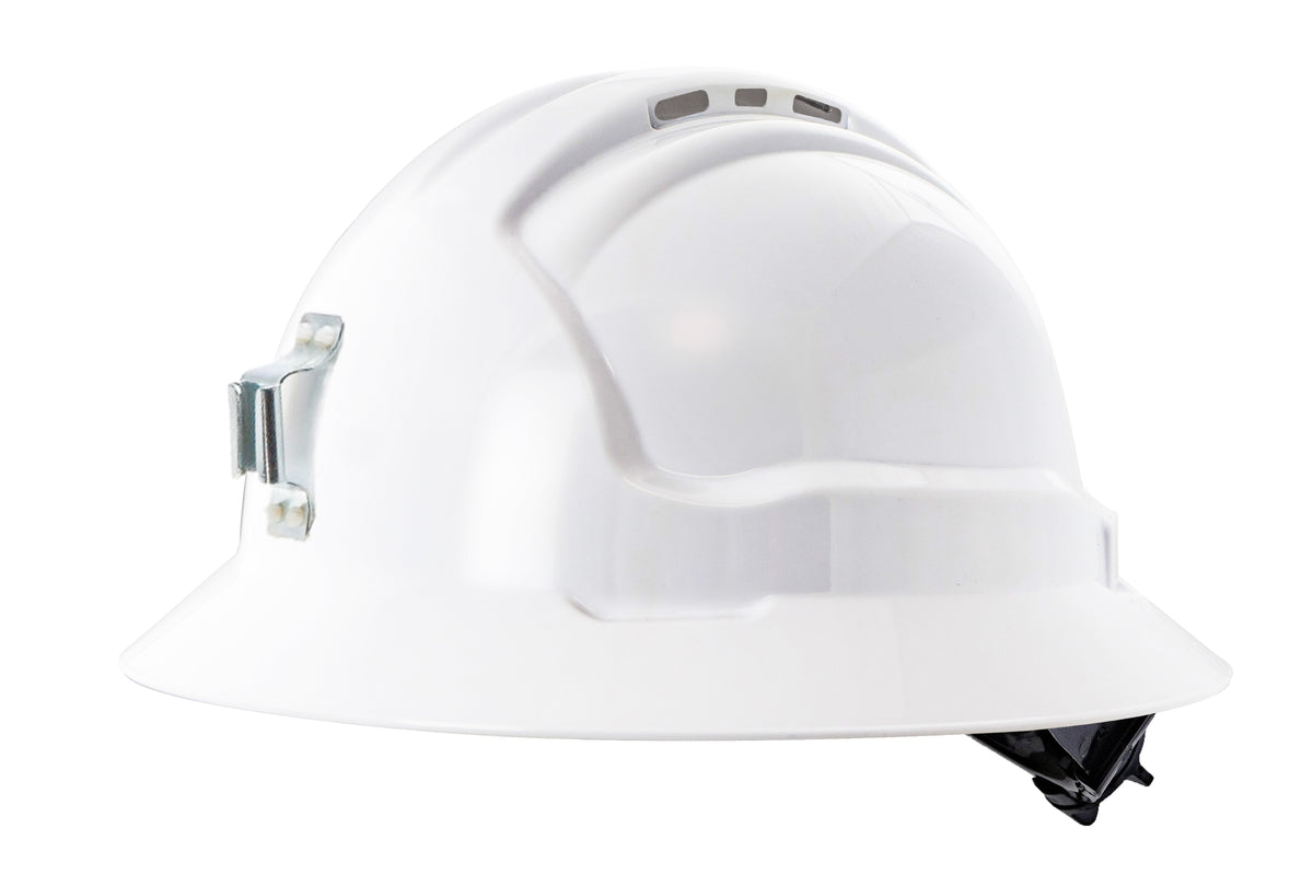 Full Brim Vented Hard Hat with Lamp Attachment