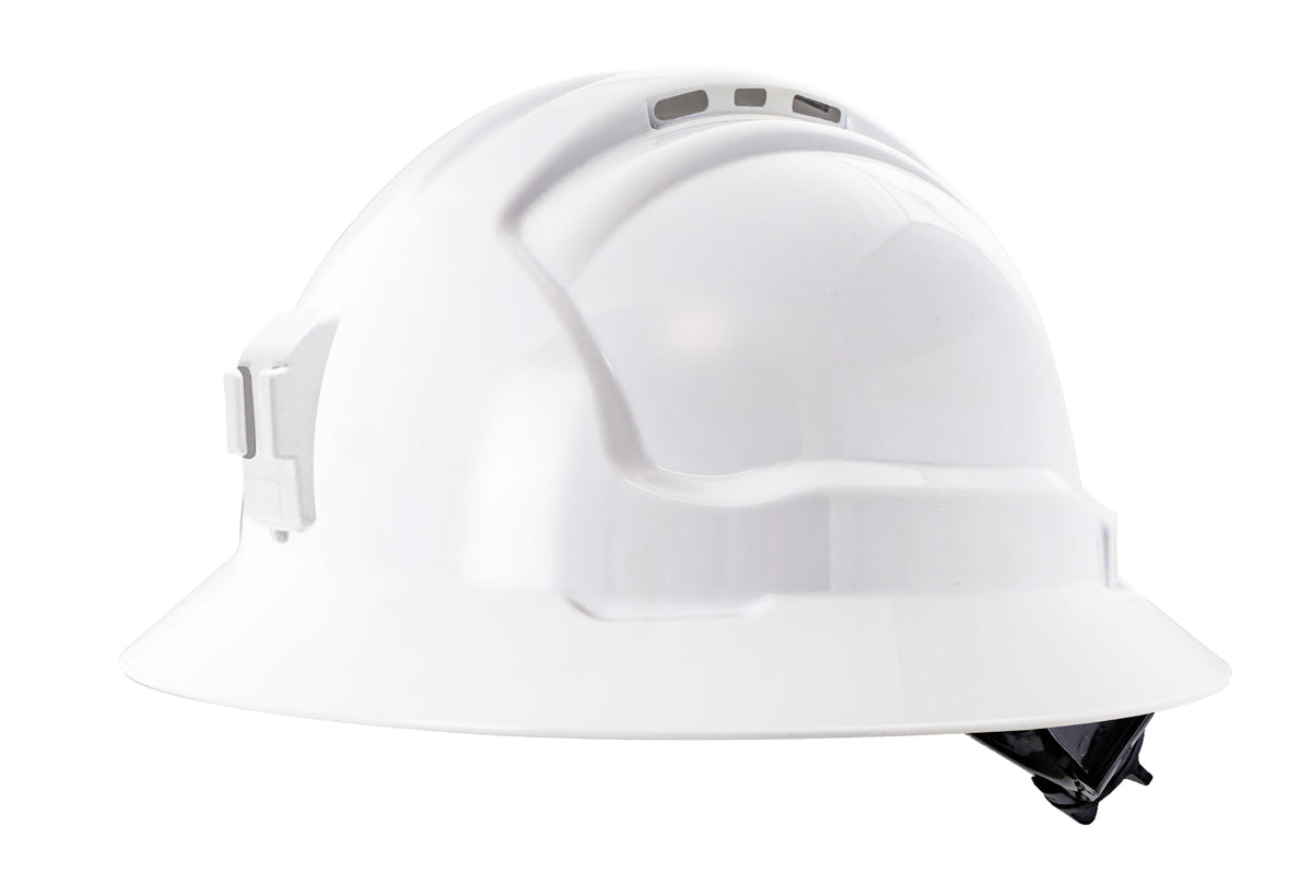 Full Brim Vented Hard Hat with Lamp Attachment