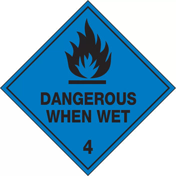 100x100mm Dangerous When Wet 4 Labels | Chemical Storage | Uniform Safety Signs