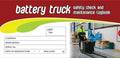 A5 Battery Truck Safety Check Logbook | Warehouse Fleet | Uniform Safety Signs