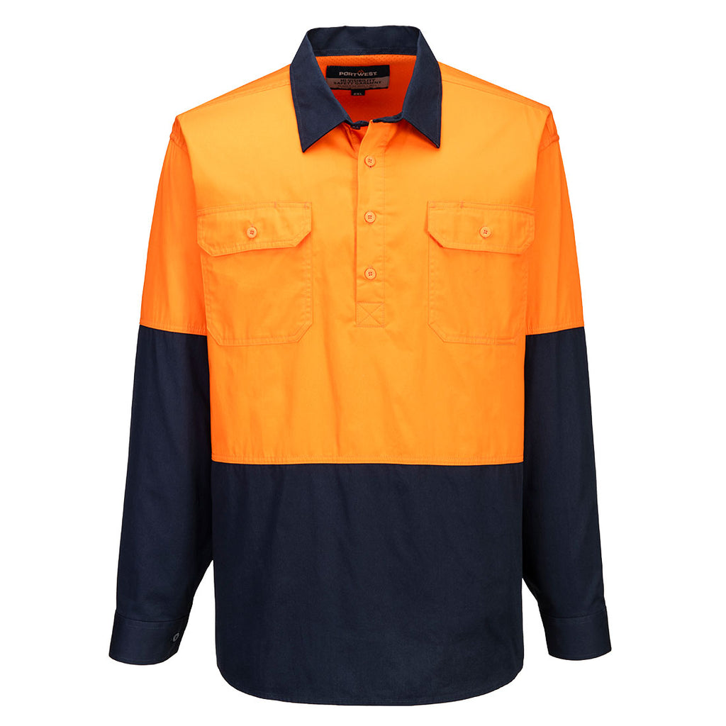Canberra Hi-Vis Lightweight Contrast 1/2 Button Class D Shirt L/S - view 1