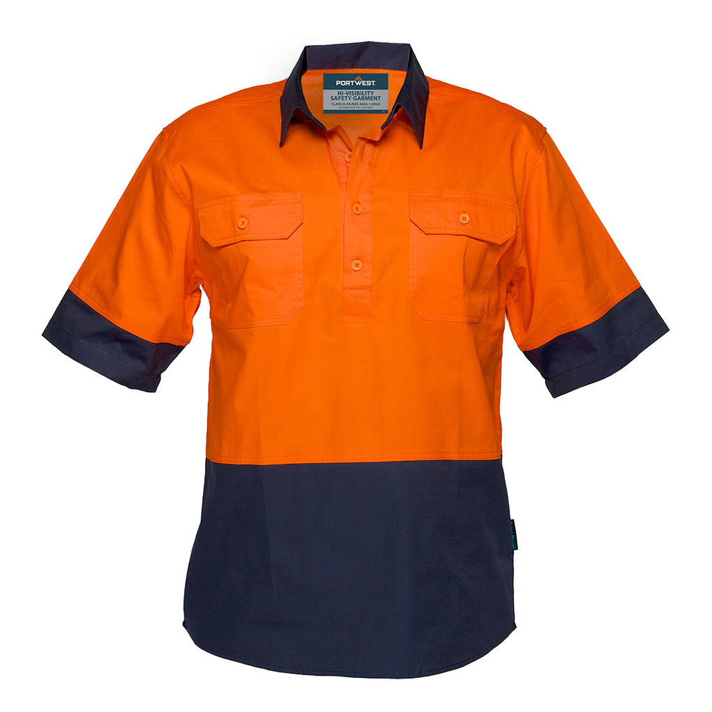 Canberra Hi-Vis Lightweight Contrast 1/2 Button Class D Shirt S/S - view 1