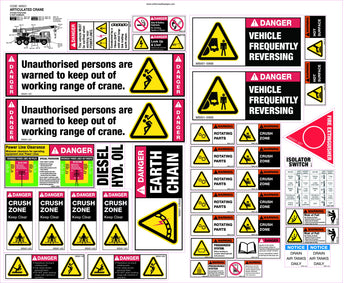 39 Decal Articulated Crane Sticker Set | Heavy Machinery | Uniform Safety Signs