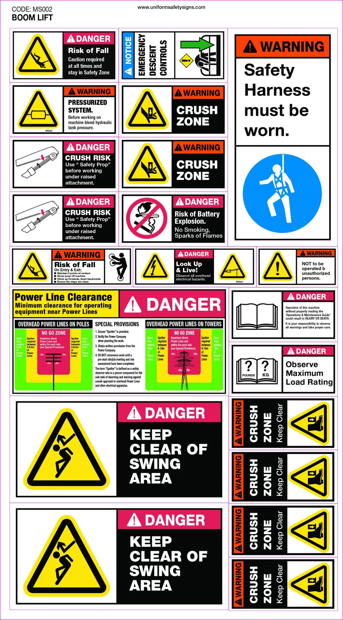 21 Decal Boom Lift Sticker Set | Plant Maintenance | Uniform Safety Signs