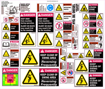 37 Decal Excavator Sticker Set | Heavy Plant Maintenance | Uniform Safety Signs