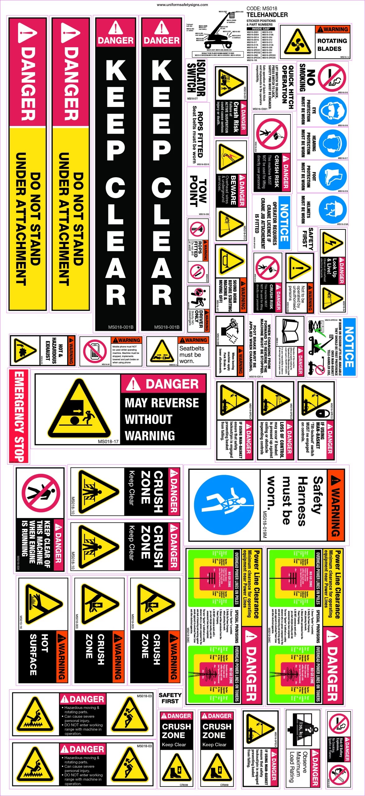 42 Decal Tele Handler Sticker Set | Plant Machinery | Uniform Safety Signs