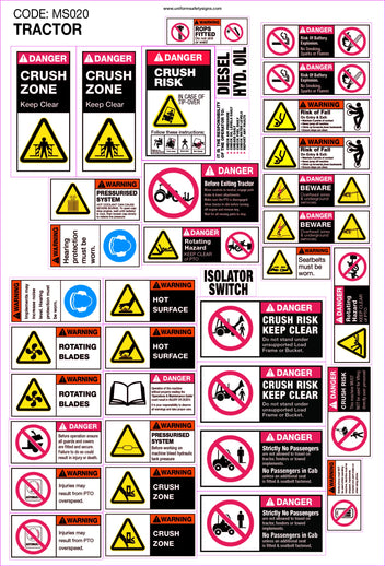 36 Decal Tractor Sticker Set | Agricultural Machinery | Uniform Safety Signs