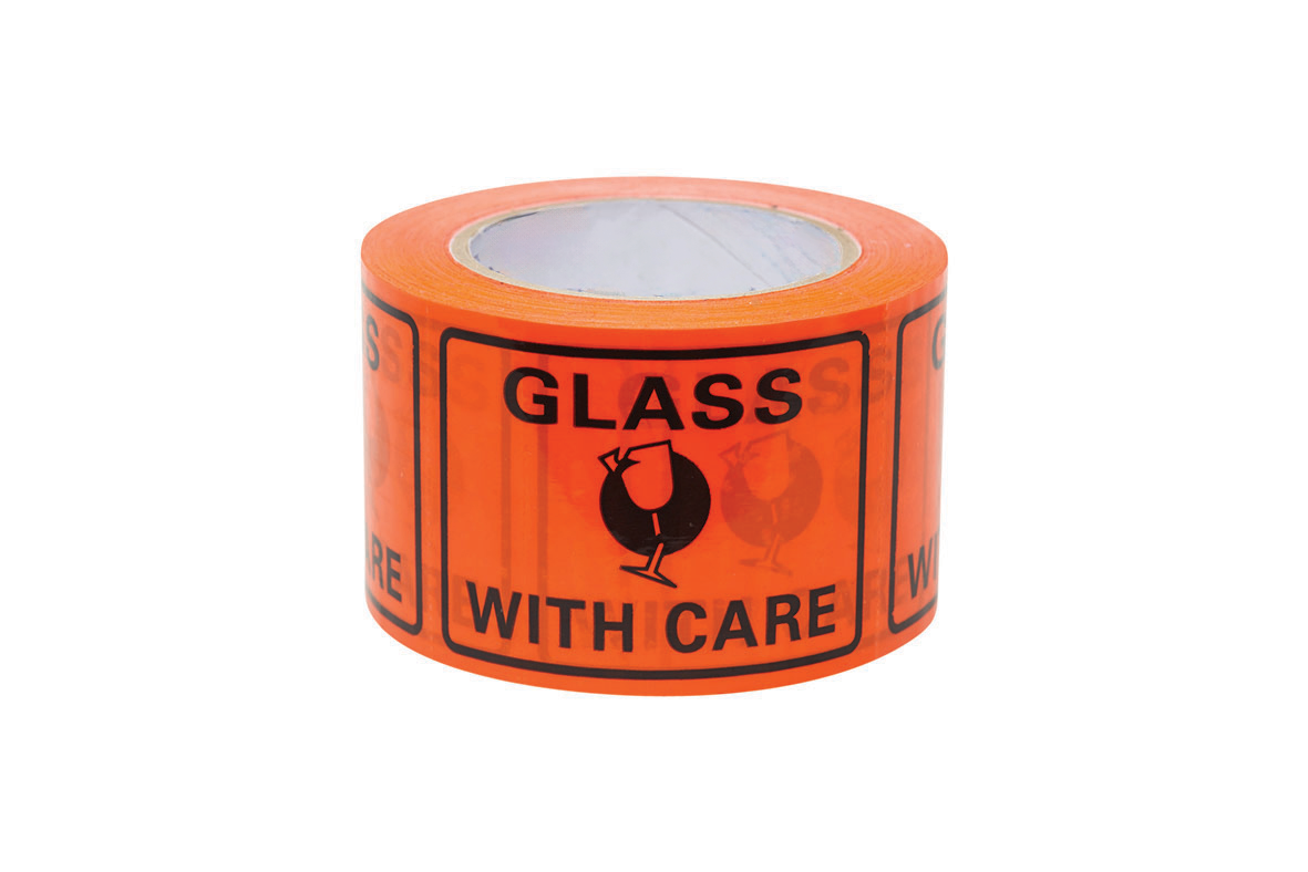 100x75mm Glass With Care Labels | Fragile Shipping | Uniform Safety Signs