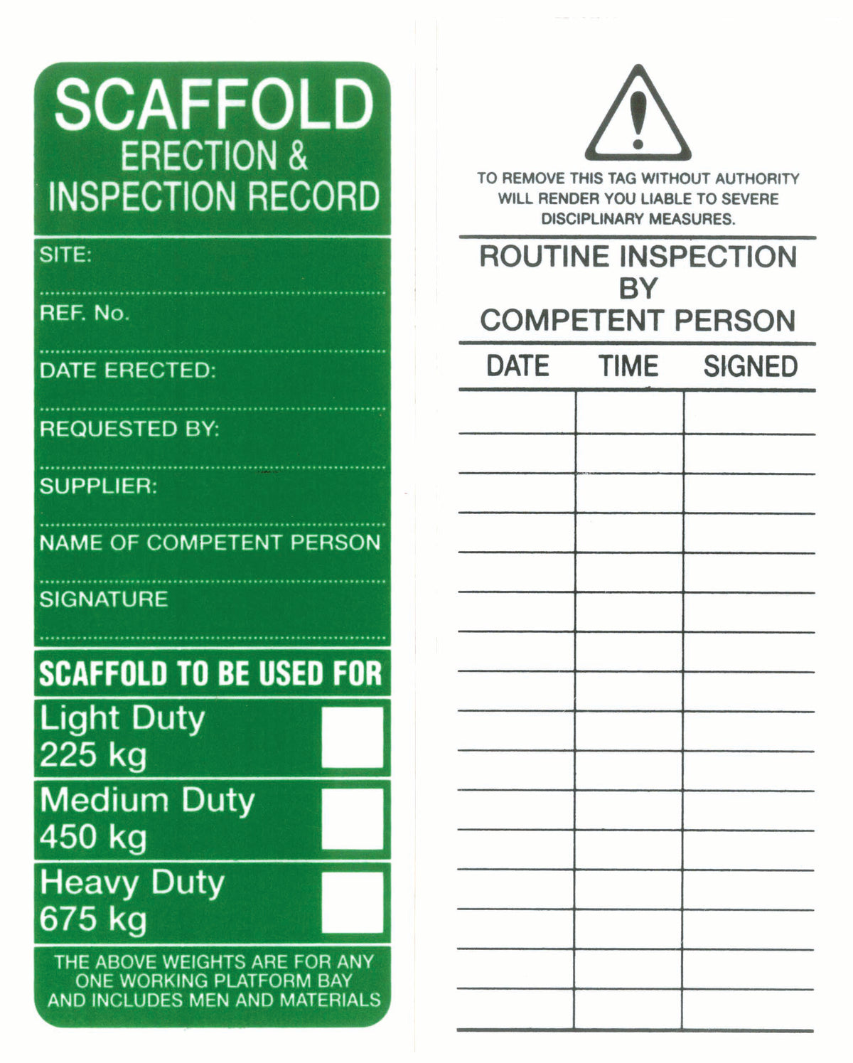 80x205mm Approved For Use Scaffold Tags | Construction Sites | Uniform Safety Signs