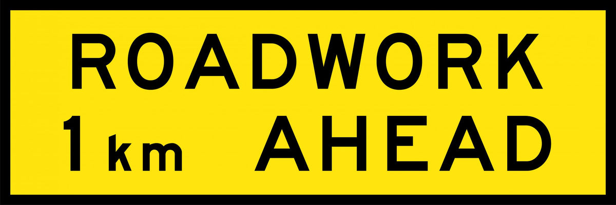 900x600mm Metal Roadwork 1km Ahead Reflective Sign