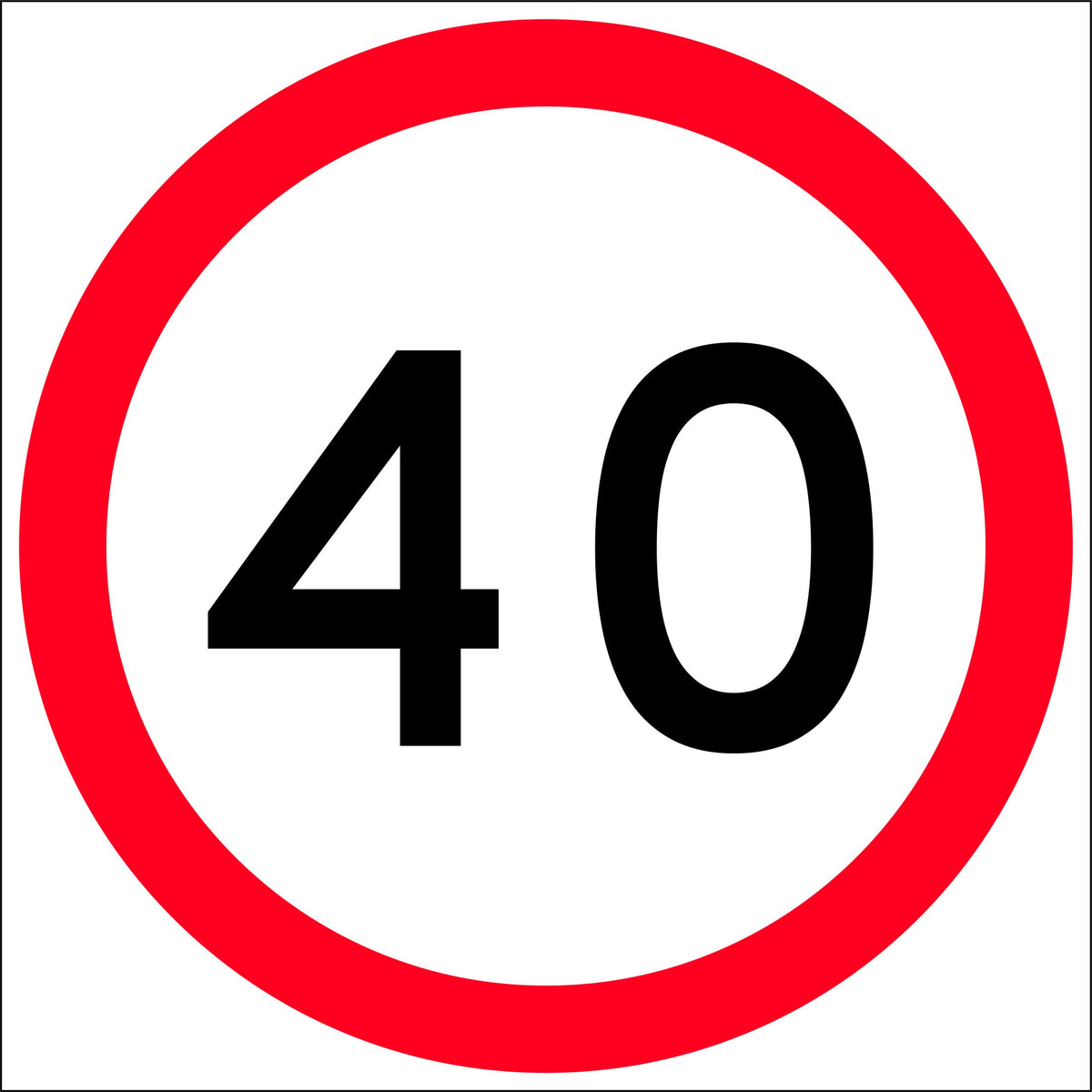 600x600mm 6mm Corflute 40km Speed Limit Roundel Sign
