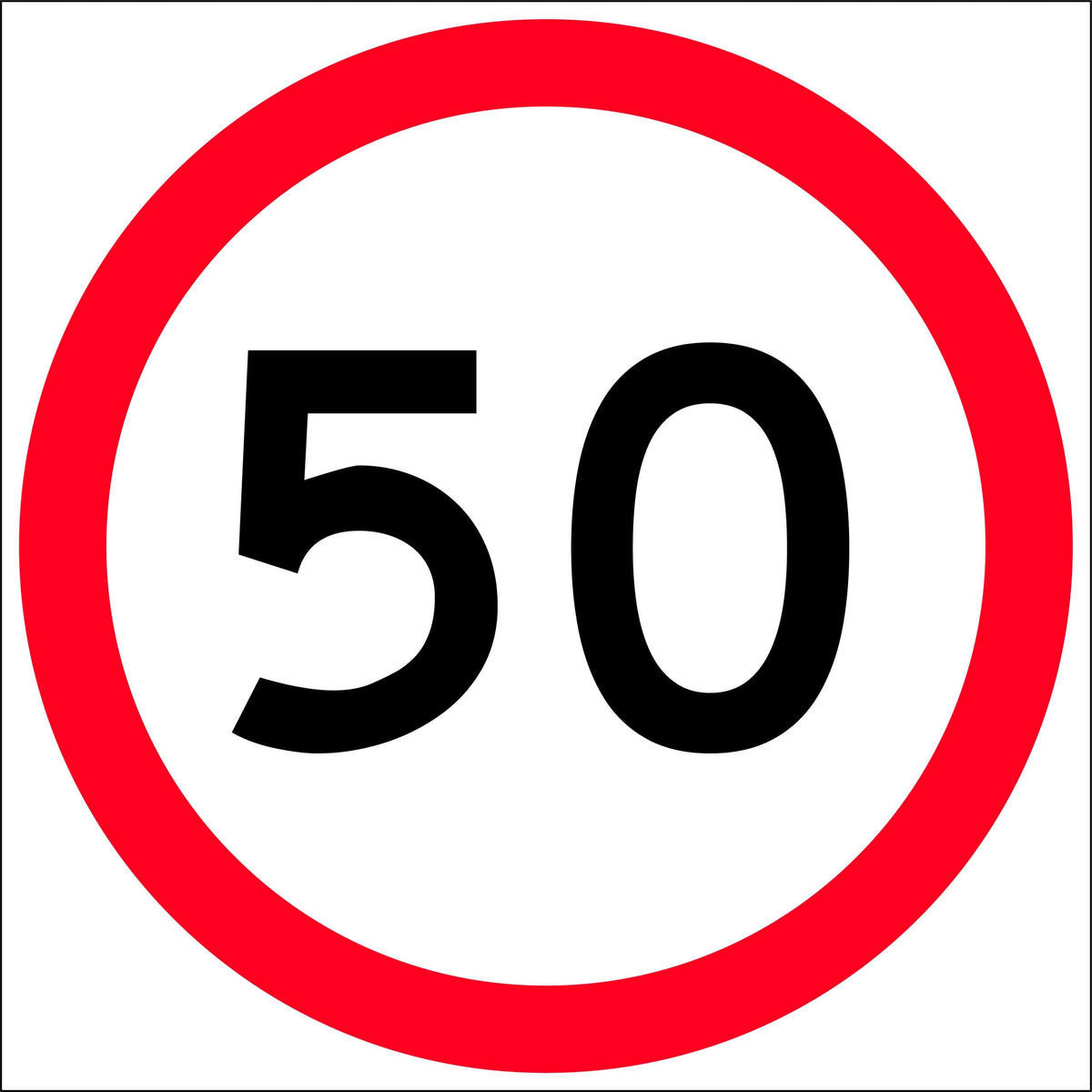 600x600mm 6mm Corflute 50km Speed Limit Roundel Sign