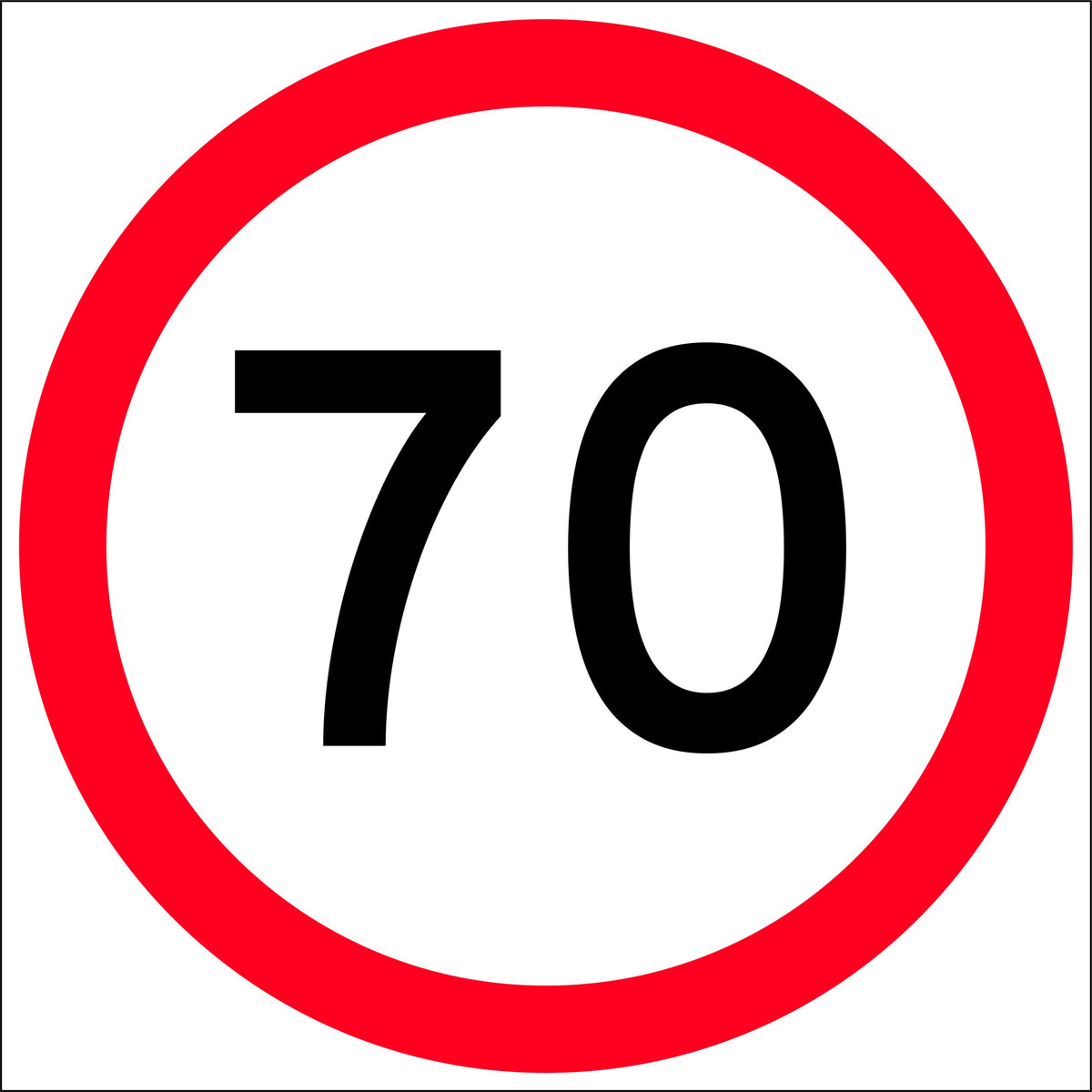 600x600mm 6mm Corflute 70km Speed Limit Roundel Sign