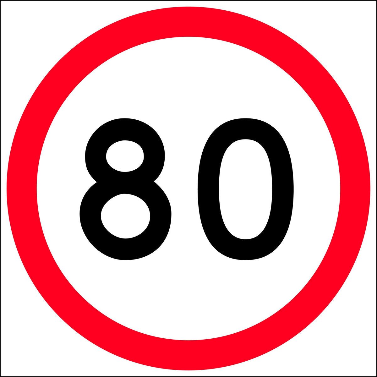 600x600mm 6mm Corflute 80km Speed Limit Roundel Sign