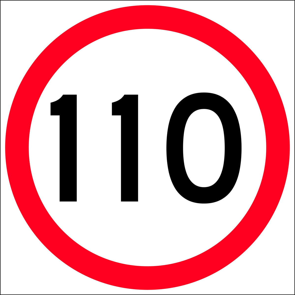 600x600mm 6mm Corflute 110km Speed Limit Roundel Sign