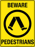 600x400mm Beware Pedestrians Sign | Industrial Sites | Uniform Safety Signs