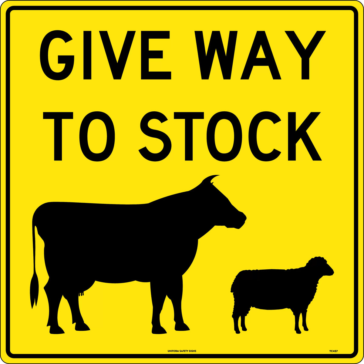 600x600mm Corflute Give Way To Stock | Rural Roadworks | Uniform Safety Signs