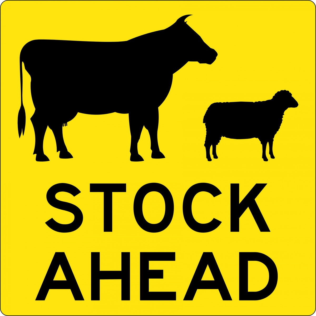 600x600mm Corflute Stock Ahead Warning Sign | Uniform Safety Signs