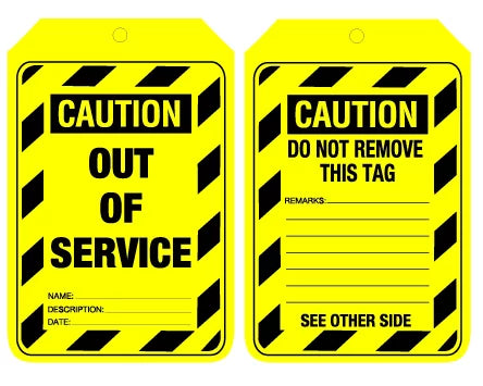 Cardboard Out of Service Tags | Plant Maintenance | Uniform Safety Signs