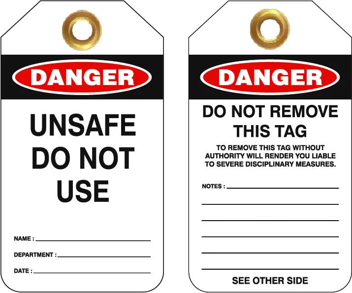 Unsafe Heavy Duty PVC Danger Tags | Industrial Lockout | Uniform Safety Signs