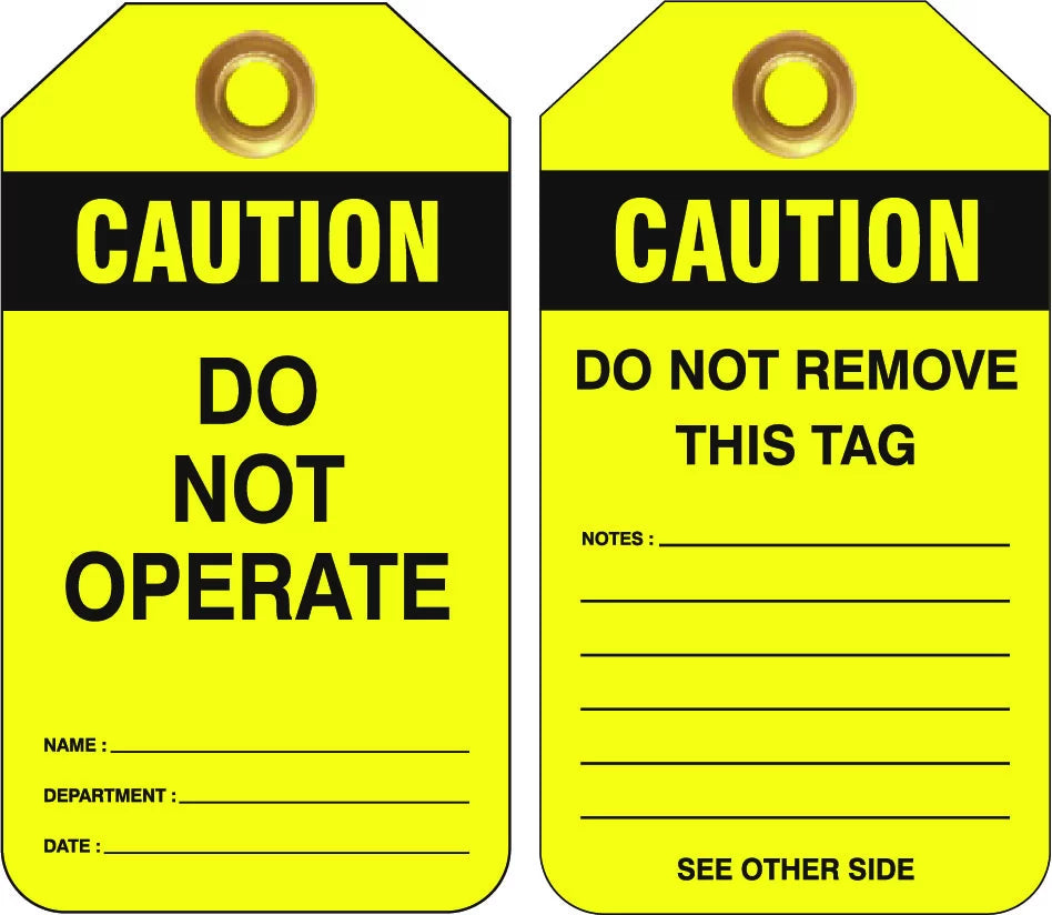 Operate Heavy Duty PVC Caution Tags | Industrial Lockout | Uniform Safety Signs