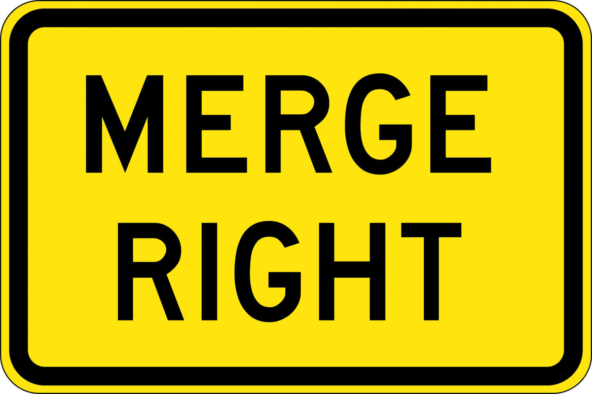 1200x300mm 6mm Corflute Merge Right Reflective Reflective Sign