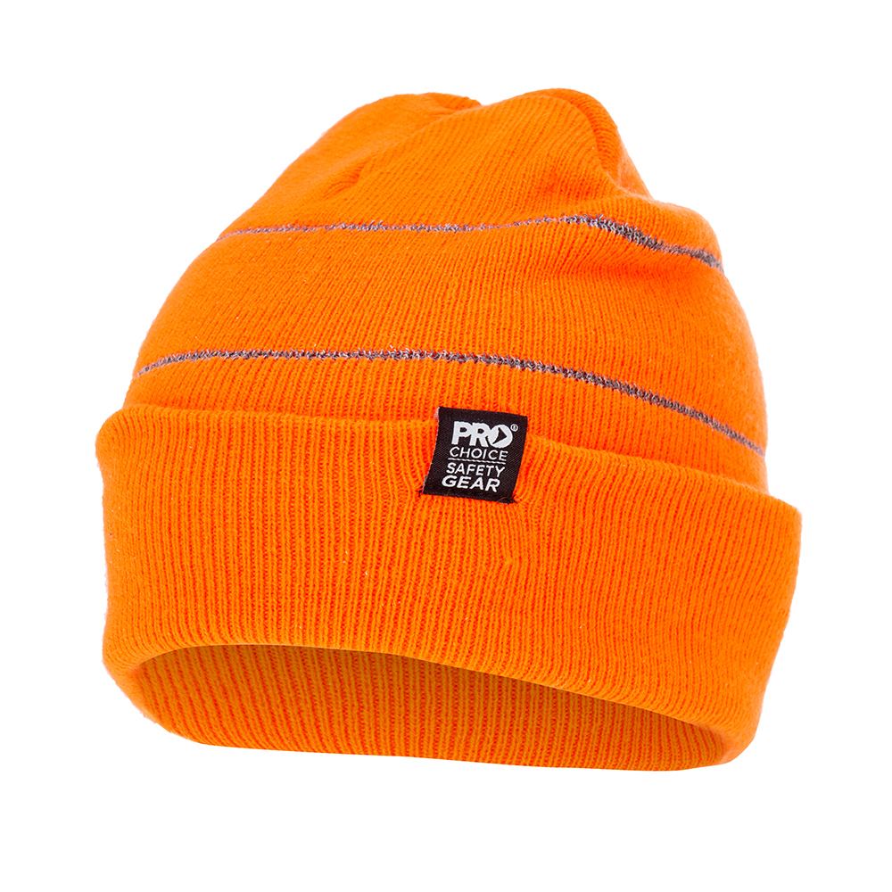 Beanie With Retro-Reflective Stripes - Orange