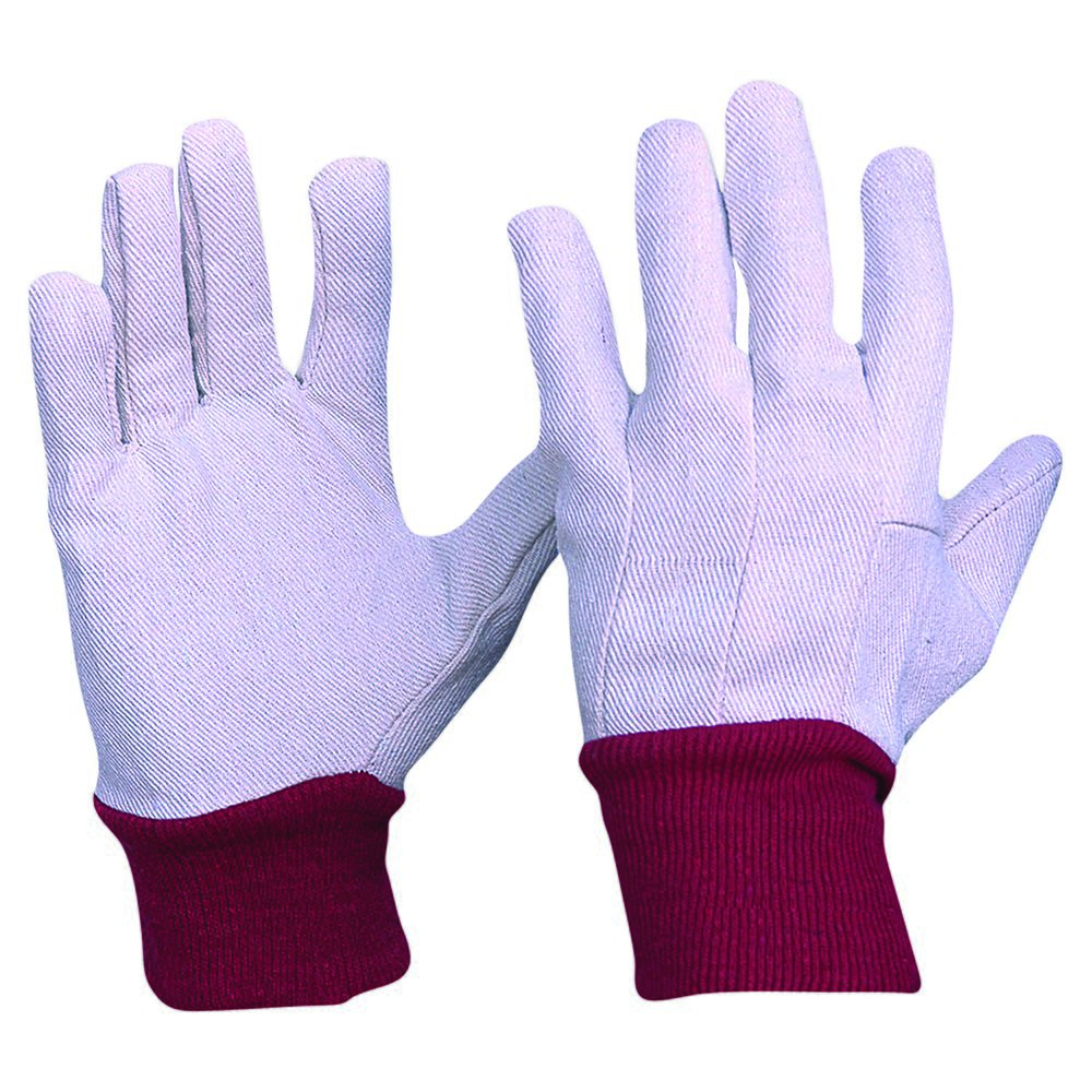Cotton Drill Red Knit Wrist Gloves Ladies Size - Hands