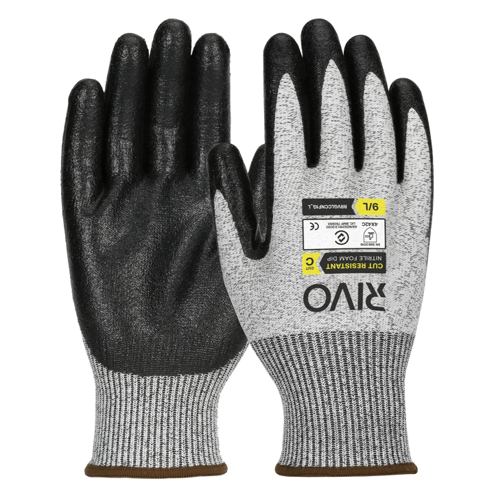 Cut Level C Nitrile Foam Gloves | Grey and Black