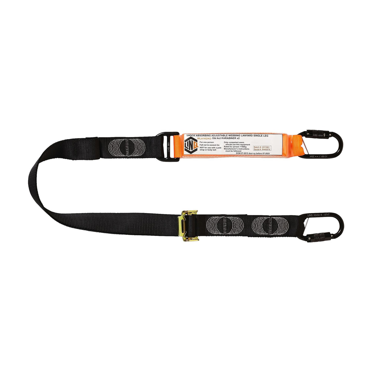 Elite Single Leg Shock Absorbing 2M Adjustable Lanyard with KD x 2 - Lanyards