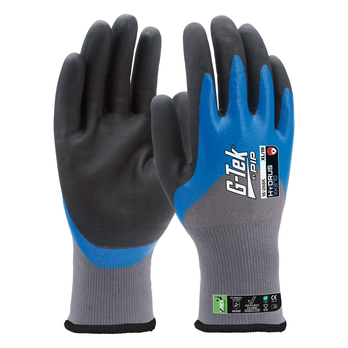 G-Tek Hydrus XK270 18g Cut F Dual 3/4 Dip Glove - Hand Protection