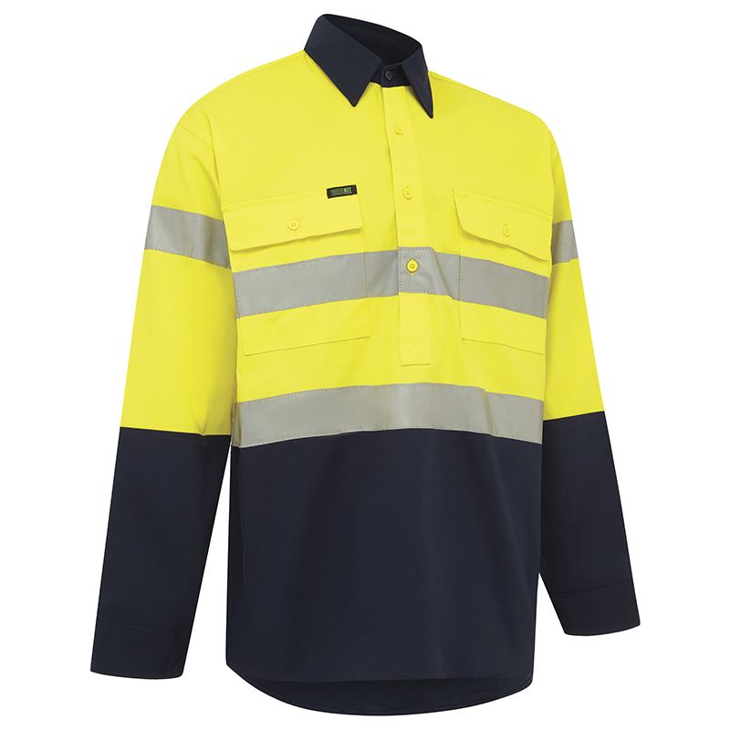 Hi Vis 2 Tone Closed Front Regular Weight Taped Shirt - Workwear