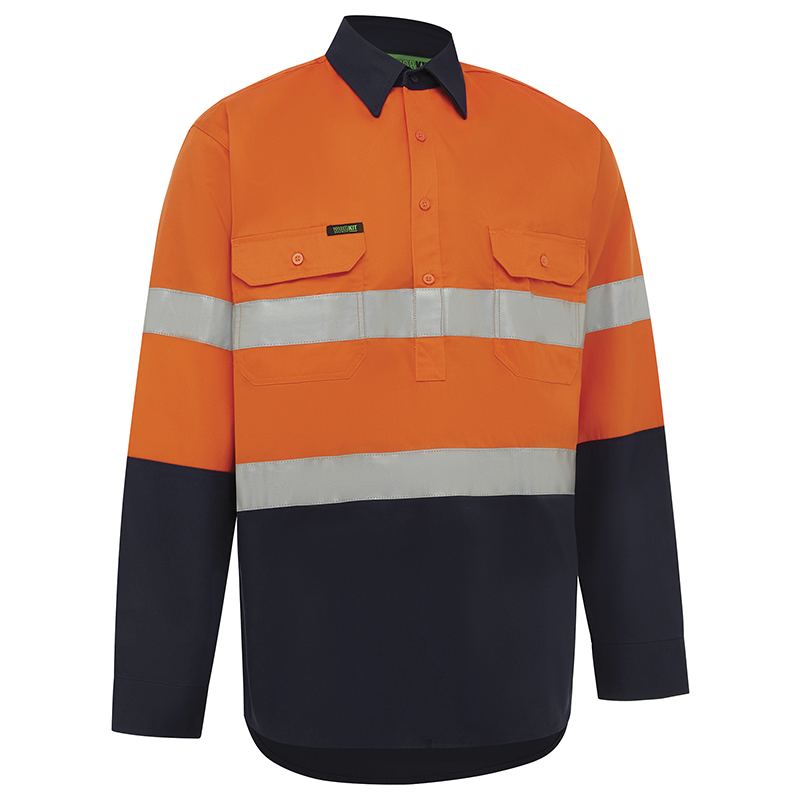 Hi Vis 2 Tone Lightweight Closed Front Long Sleeve Gusset Cuff Taped Shirt - Workwear