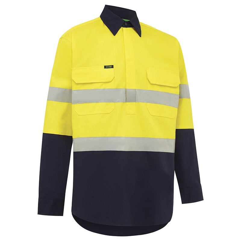 Hi Vis 2 Tone Lightweight Closed Front Long Sleeve Gusset Cuff Taped Shirt - Workwear