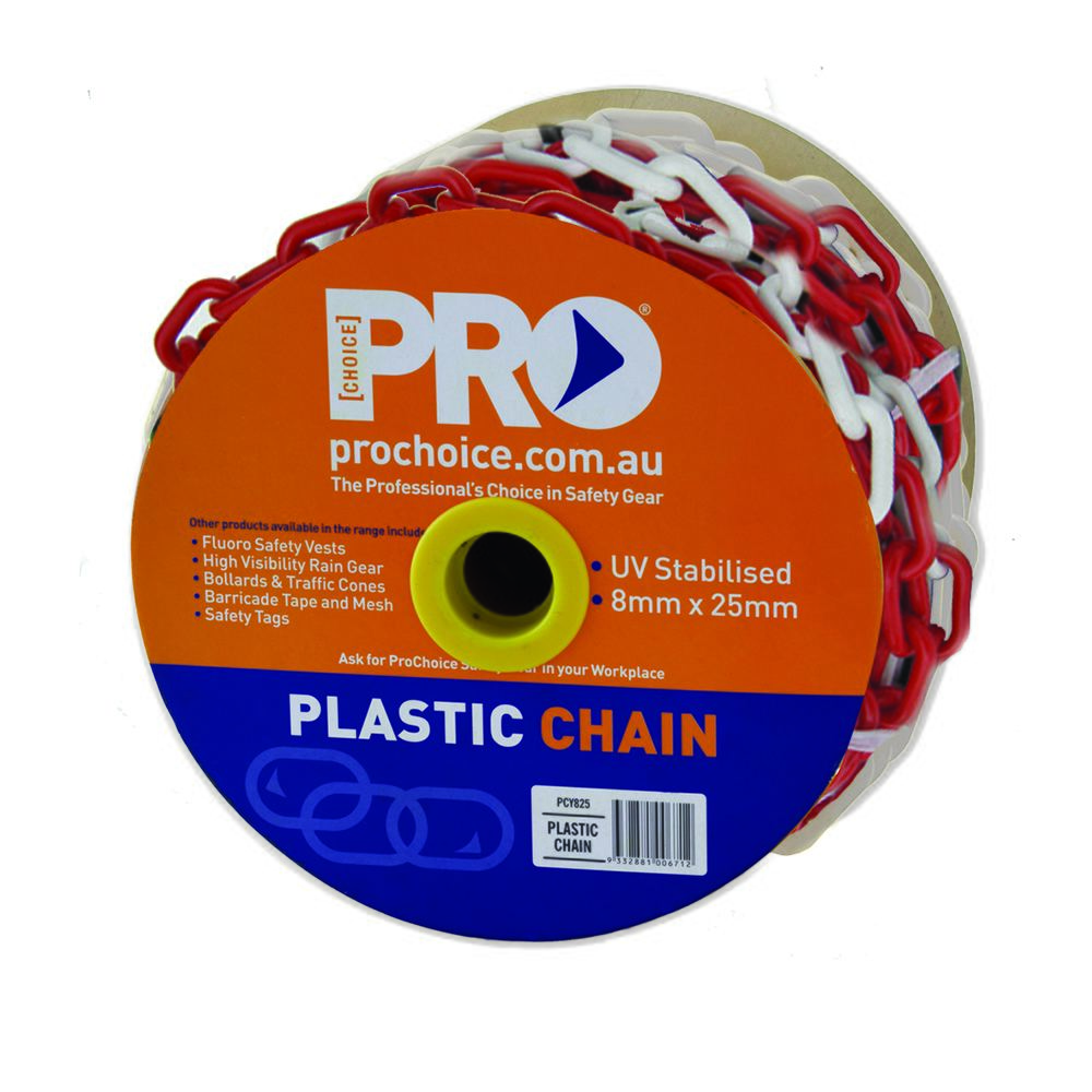 Red and White Safety Chain 8mm x 25m - Site Safety